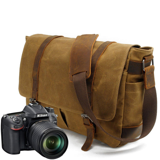 Woosir Vintage Canvas Leather Trim Camera Messenger Bag - Woosir