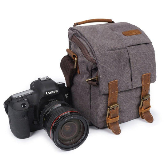 Vintage Canvas Leather Trim Shockproof Camera Messenger Bag - Woosir