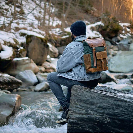 Vintage Waxed Canvas Backpack Laptop Mens - Woosir