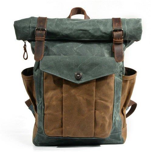 Vintage Roll Top Canvas Backpack Rucksack Travel Men Women - Woosir