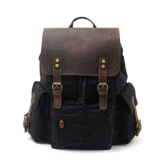 Vintage Waxed Canvas and Leather Backpack Rucksack Travel - Woosir