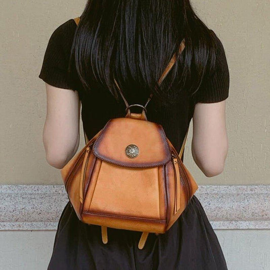 Small Leather Backpack Vintage - Woosir