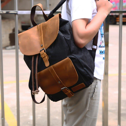 Waxed Canvas Backpack Laptop Rucksack Mens Women - Woosir