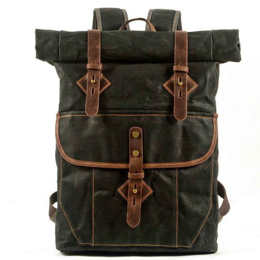 Waxed Canvas Roll Top Backpack Vintage with Laptop Sleeve - Woosir