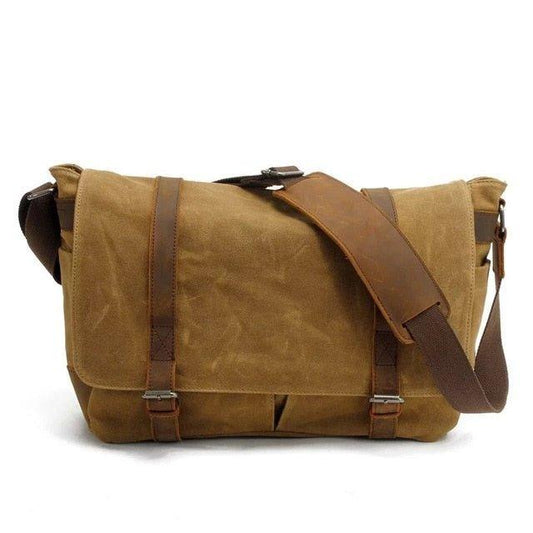 Mens Waterproof Canvas Messenger Bag for 14 Inch Laptop - Woosir