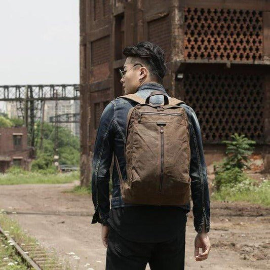 Waterproof Waxed Canvas Backpack Laptop Daypack - Woosir