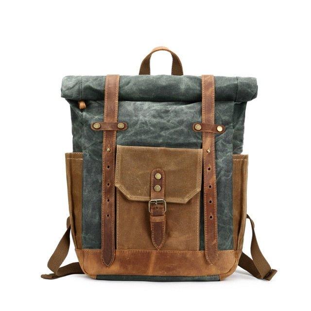 canvas leather briefcase backpack Roll Top Waxed Canvas Backpack Mens, Green
