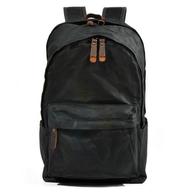 cheap black leather canvas backpack Vintage Waxed Canvas Backpack Mens, Black
