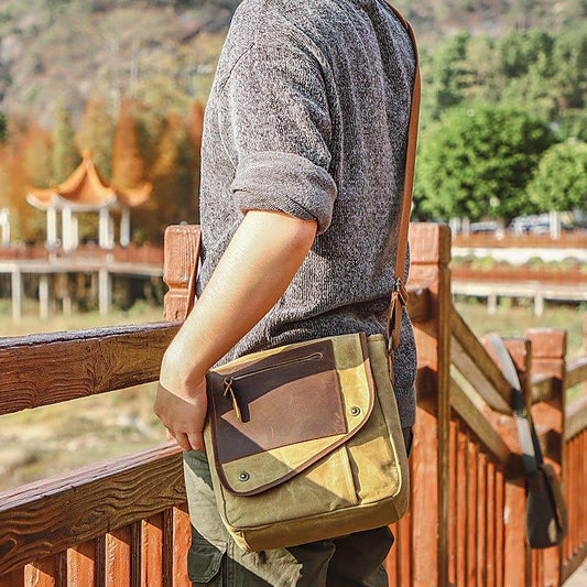 Waxed Canvas Messenger Bag Small - Woosir