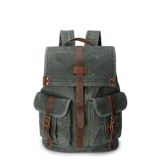 Waxed Canvas Backpack with Front Pockets - Woosir