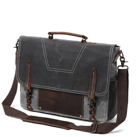 Mens Waxed Canvas Briefcase for Laptop - Woosir