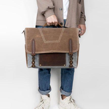 Mens Waxed Canvas Briefcase for Laptop - Woosir