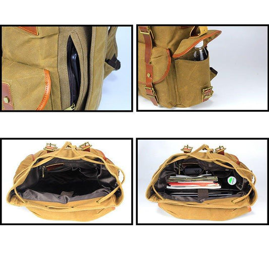 Wax Canvas Vintage Backpack with Laptop Sleeve - Woosir