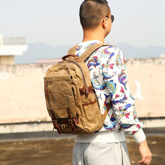 Waxed Canvas Rucksack Vintage Backpack - Woosir
