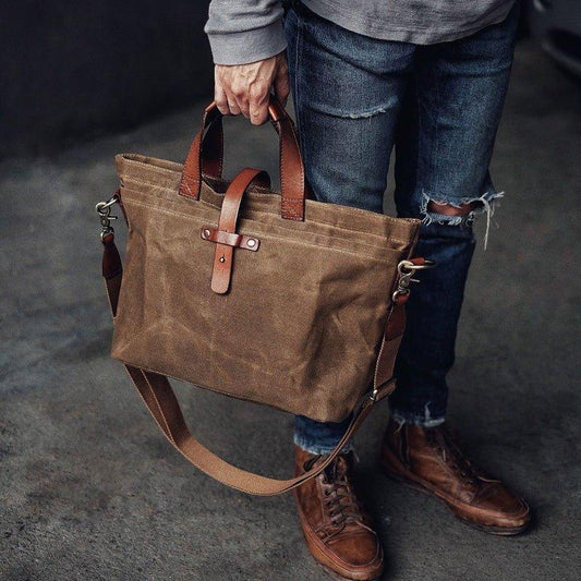 Woosir Waxed Canvas Tote Bag with Shoulder Strap - Woosir