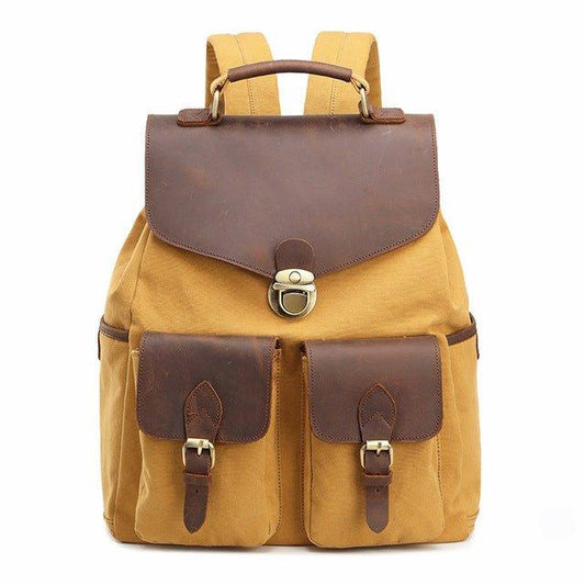 Women Canvas Leather Backpack 14 Inches - Woosir