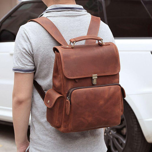 Woosir Women Men Leather Rucksack Knapsack Unisex - Woosir