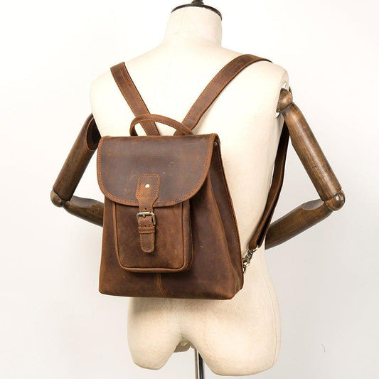 Womens Brown Leather Backpack - Woosir