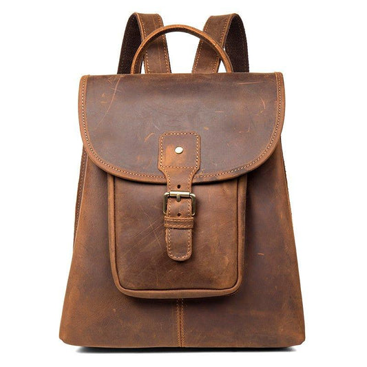 Womens Brown Leather Backpack - Woosir
