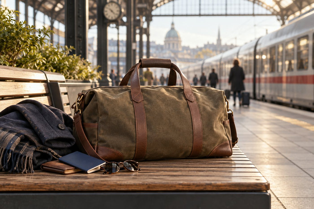 Unbranded travel duffle bag prepared for a train journey