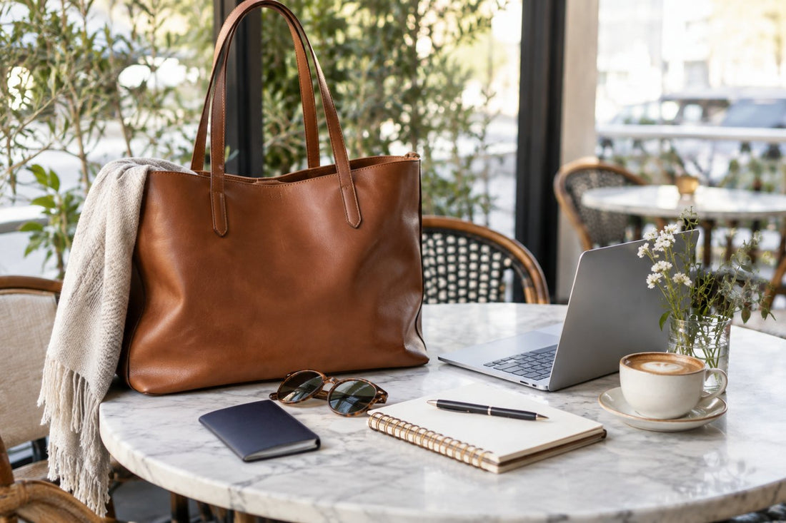 AI-generated a genuine leather travel bag editorial cover for Top 10 Handcrafted Genuine Leather Items That Will Last a Lifetime