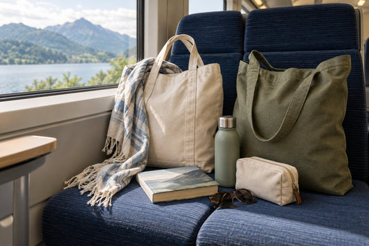 Unbranded canvas totes prepared for travel selection