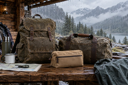 Waxed canvas travel bags used in rain for regional and activity planning