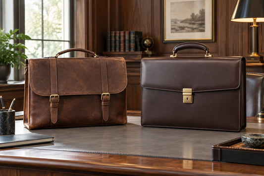 Folio and attaché leather briefcases compared by silhouette, structure, and closure