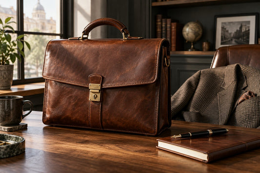 Unbranded vintage leather briefcase styled for professional travel