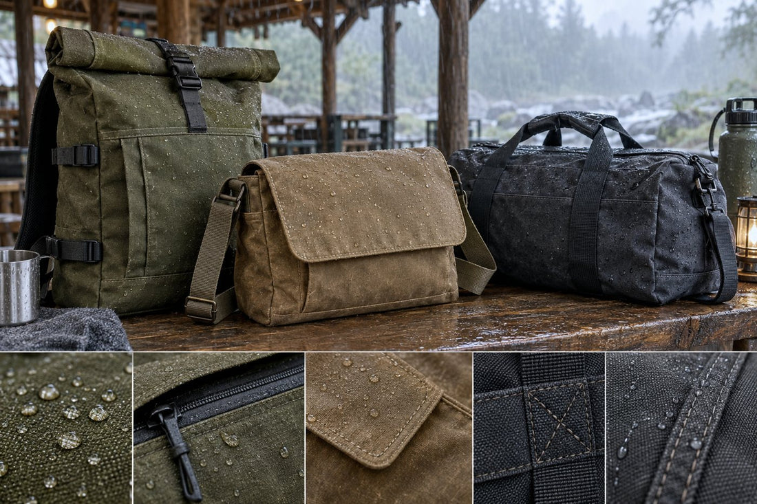 Leather travel wallet arranged with passport-sized insert, cards, cash, and a document pouch
