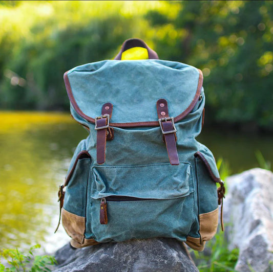 Lake blue Vintage Backpack - Woosir