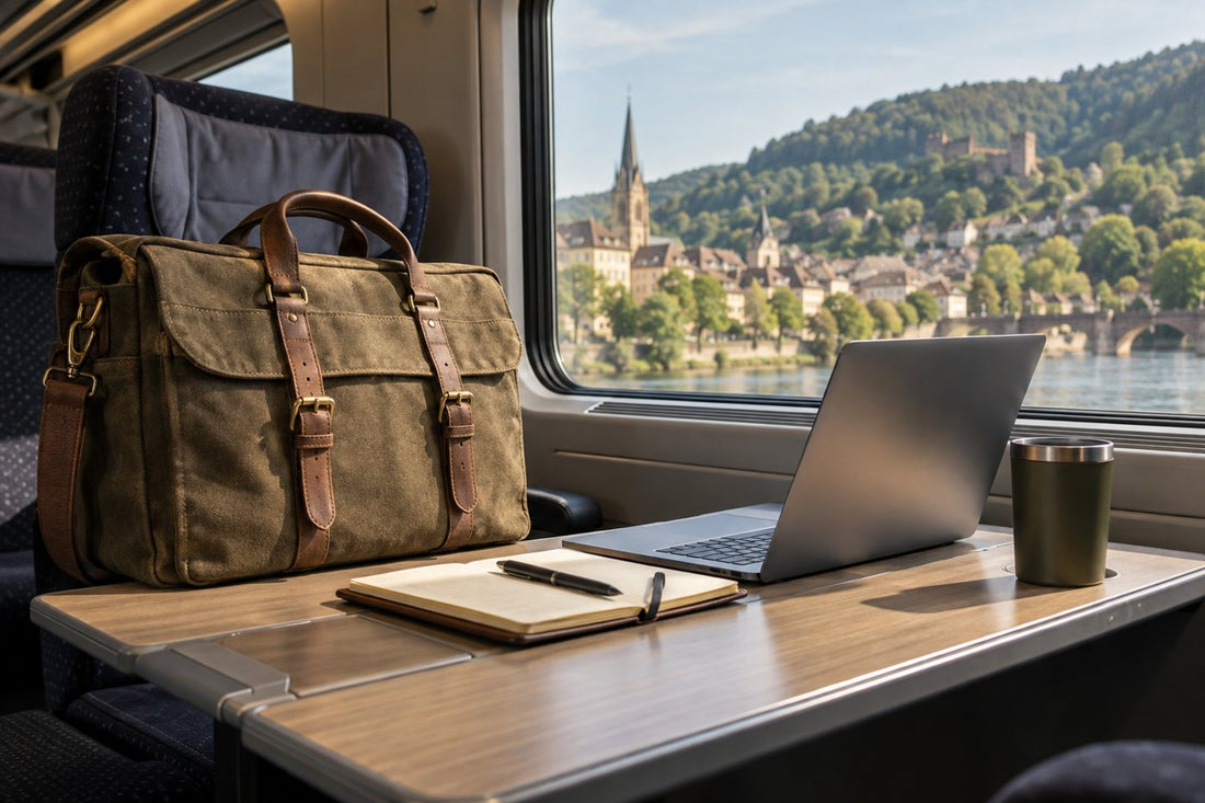 AI-generated a leather briefcase or laptop bag editorial cover for Top 10 Best Leather Briefcases for Professional Style and Functionality
