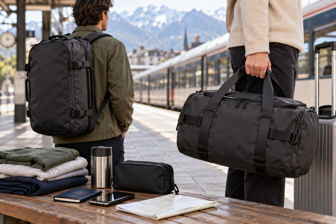 Convertible backpack duffle shown in hand-carry and shoulder-carry modes