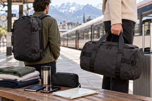 Convertible backpack duffle shown in hand-carry and shoulder-carry modes