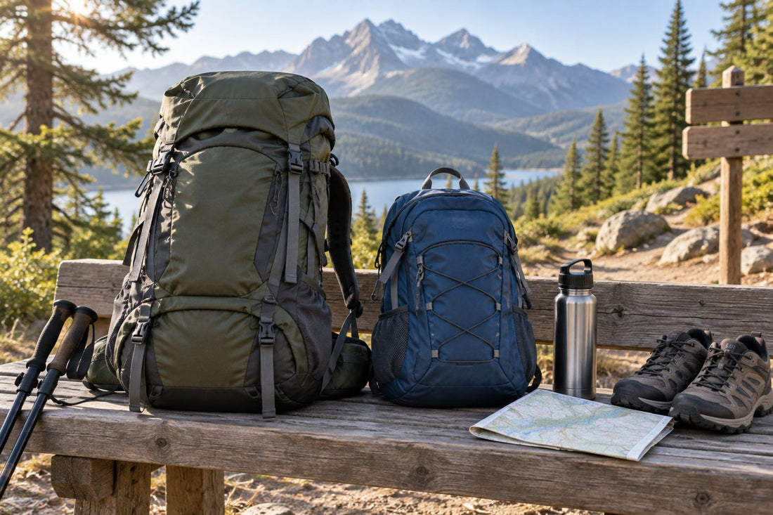 Hiking backpack and compact daypack compared at a trailhead