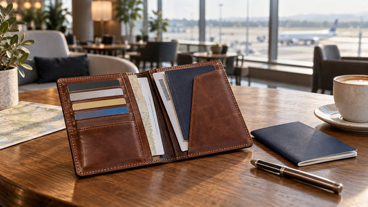 AI-generated a leather travel wallet editorial cover for How to Choose a Leather Travel Wallet in 2026: Capacity, Cards & Travel Documents
