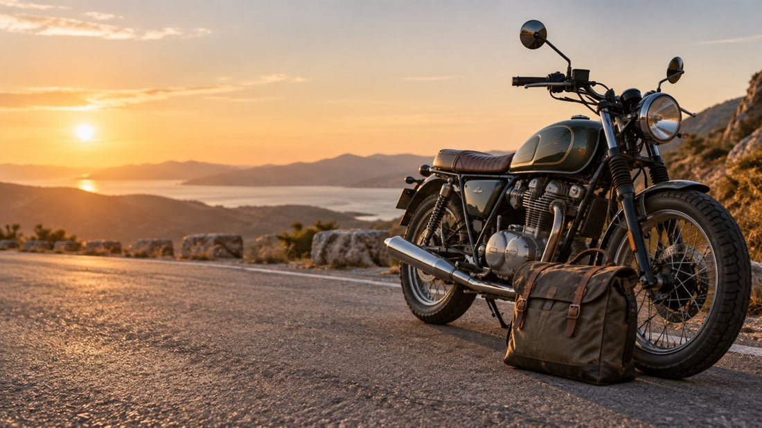 AI-generated motorcycle bags for touring editorial cover for How to Pack Motorcycle Bags for Touring: A 2026 Saddlebag, Tank & Tail Bag Guide