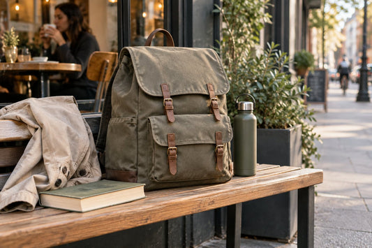 Canvas backpack styled for city commuting and everyday use