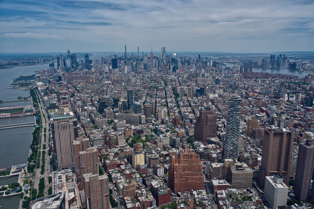 Breathtaking aerial view of Manhattan skyline with Hudson River, New York City