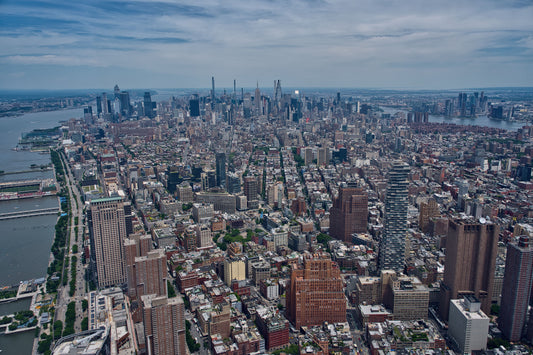 Breathtaking aerial view of Manhattan skyline with Hudson River, New York City