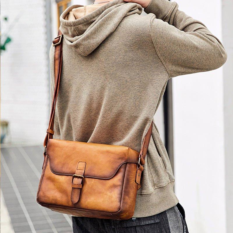 brown leather camera bag crossbody purse-woosir