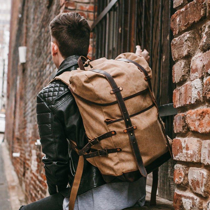 brown vintage canvas backpack - Woosir