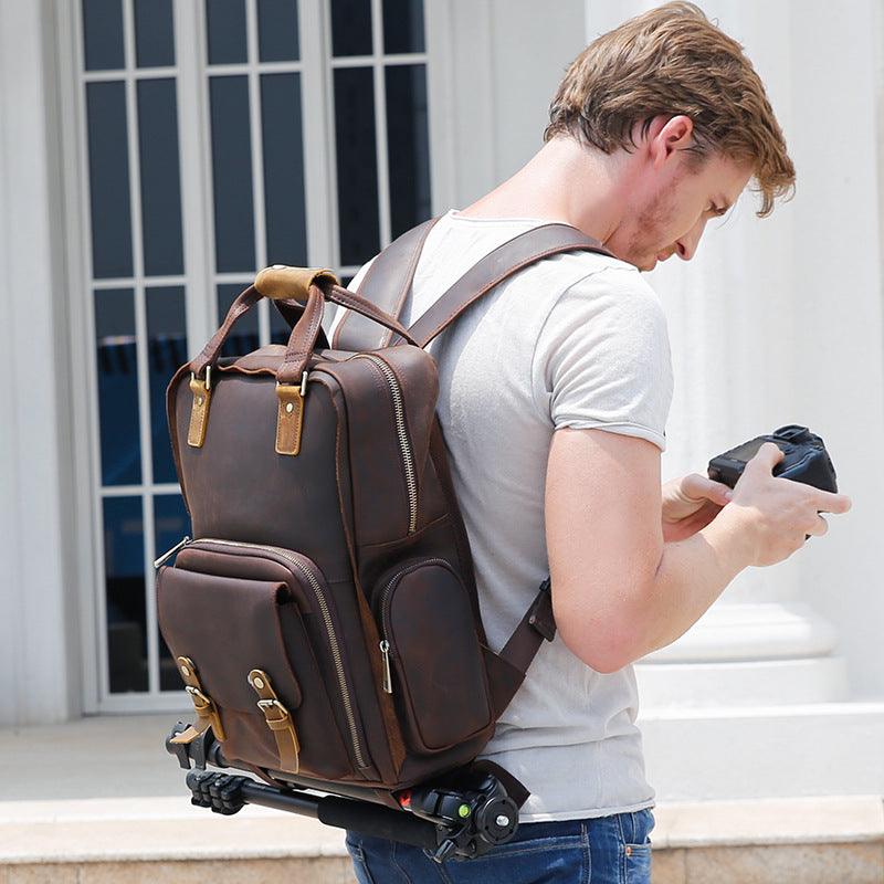 brown leather camera bags backpack - Woosir
