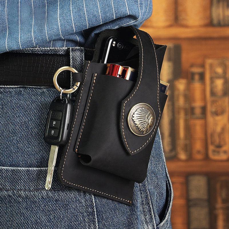 dark brown leather cell phone holder for belt - Woosir