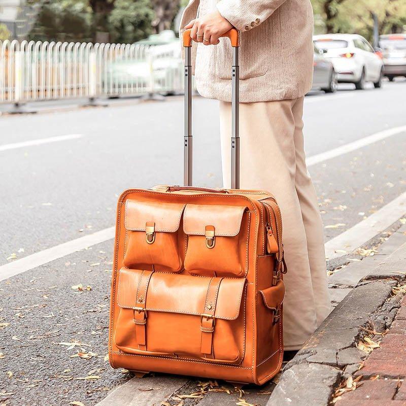 vintage suitcase luggage leather brown - Woosir