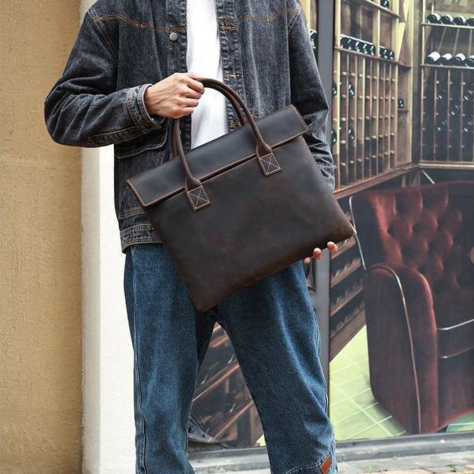 laptop leather briefcase bags for men - Woosir