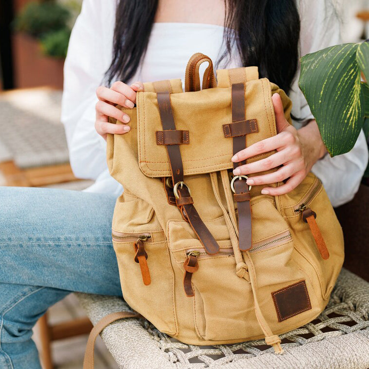 vintage canvas backpacks brown - woosir