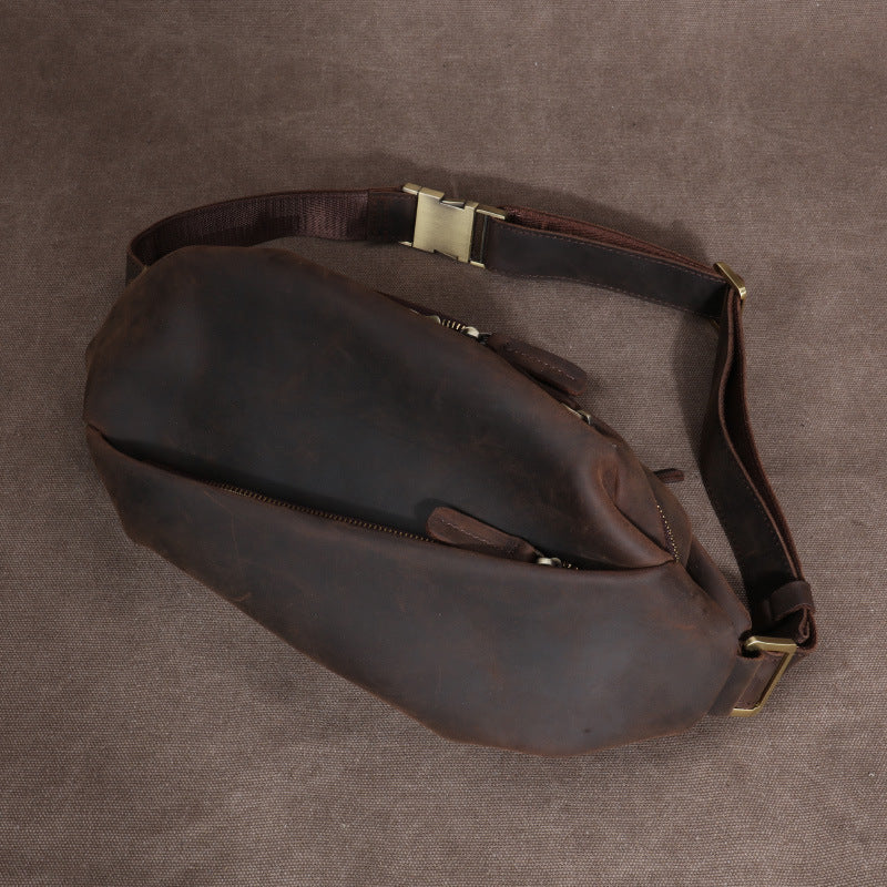 mens sling bag leather shoulder pack brown fit ipad 11"-woosir