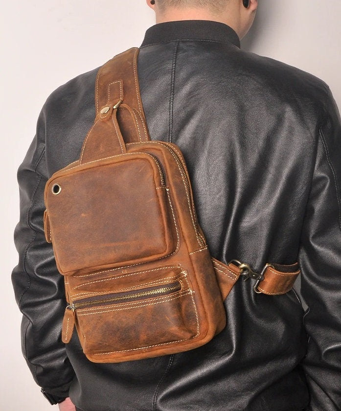 Leather Vintage Sling Bag for Men - Woosir