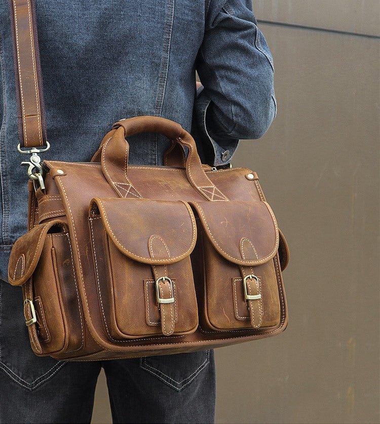 vintage leather briefcase for men brown-woosir
